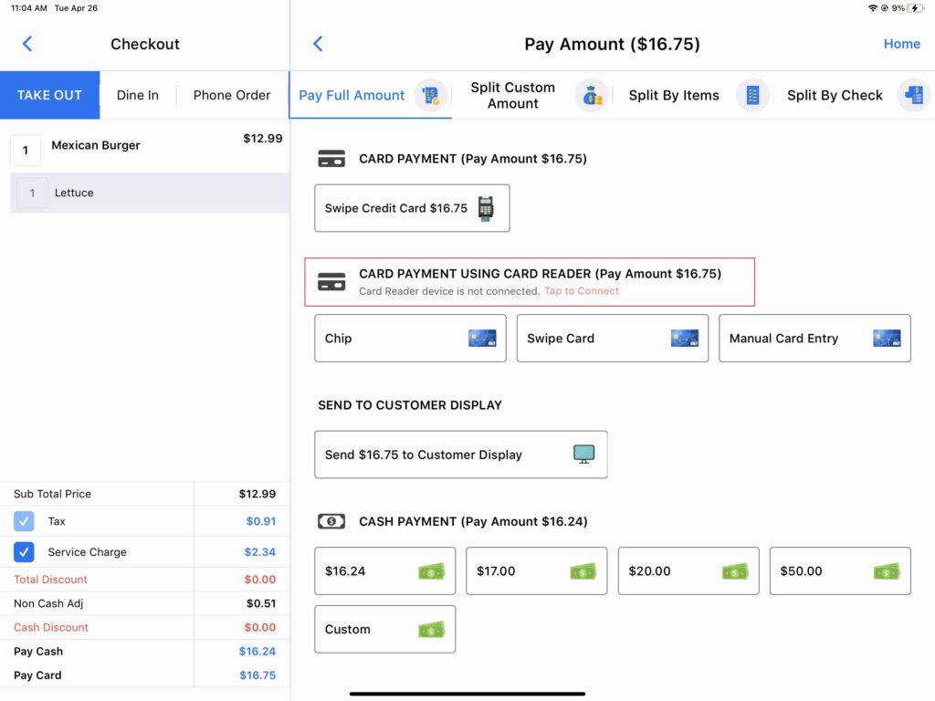 Magtek eDynamo Connect from Payment screen - iPos