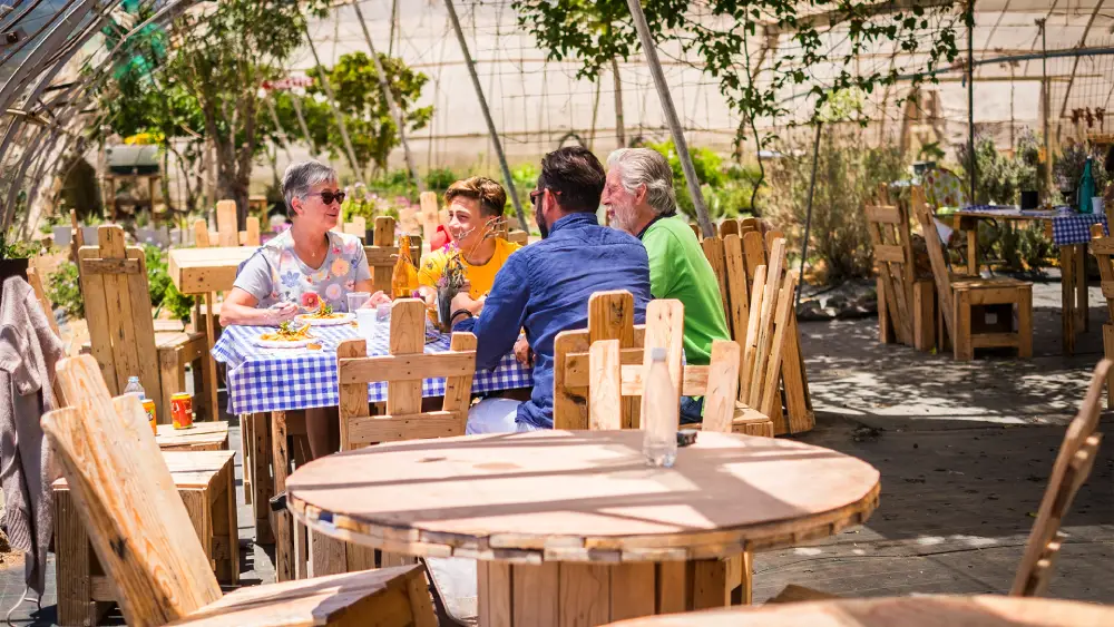 Family in a Green Restaurant