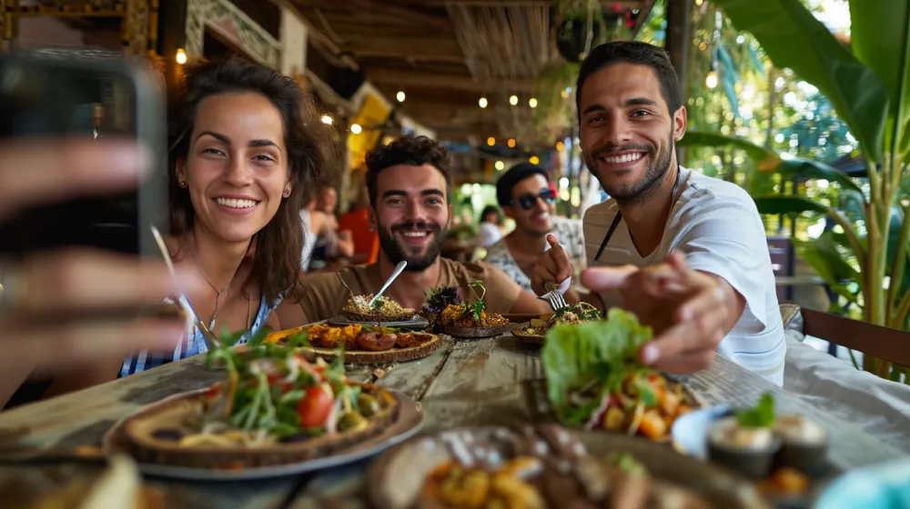 Youngs friends in a Green Restaurant