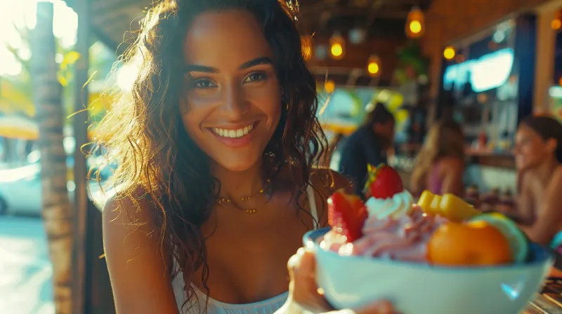 Healthy Desserts - Girl in Restaurant - Fruits